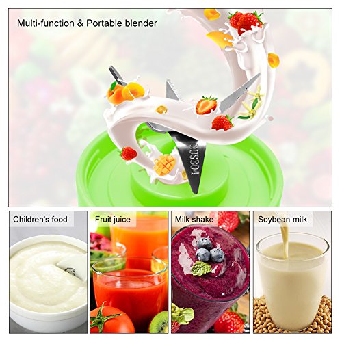 Portable Blender Single Serve, Personal Size Blender USB Rechargeable Juicer Cup Fruit Mixing Machine Baby Travel 380ml FDA, BPA-Free (Green)