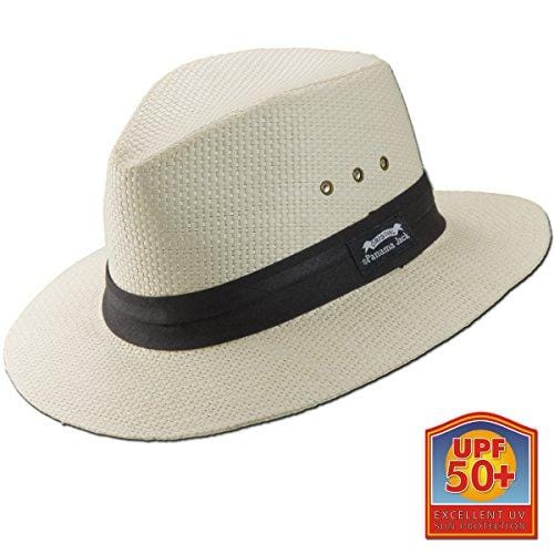 Panama Jack Natural Matte Toyo Safari Sun Hat with Black Band (White, Large)