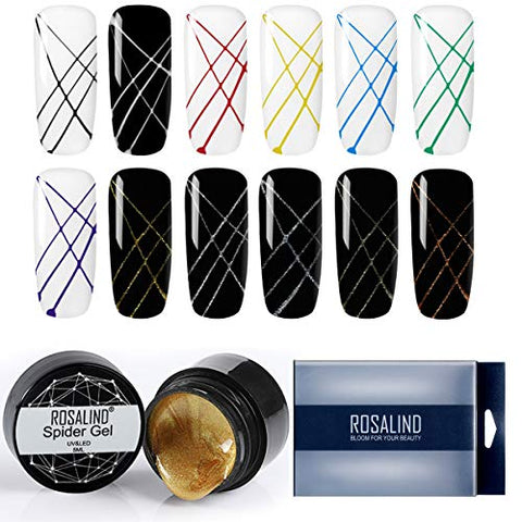 ROSLAIND 12 Colors Spider Gel Nail Polish, Spider Gel for Nail Art Paint Design Nail Art Wire Drawing Gel for Line with Gift Box