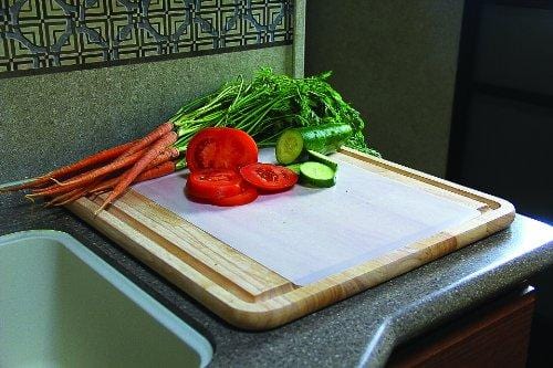 Camco Hardwood Cutting Board and Stove Topper With Non-Skid Backing, Includes Flexible Cutting Mat