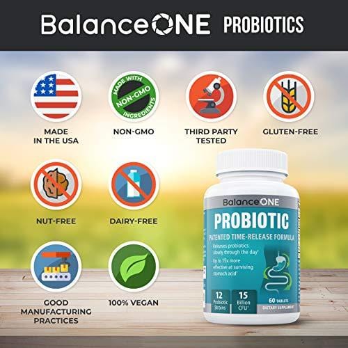 Balance ONE Probiotics - Gut Health Probiotic - Boosts Immunity - Time-Release, Shelf Stable - 15 Billion CFU Probiotic with 12 Strains - Lactobacillus Plantarum, Acidophilus - 2 Month Supply