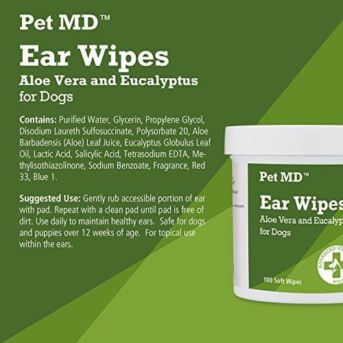 Pet MD - Dog Ear Cleaner Wipes - Otic Cleanser for Dogs to Stop Itching, Yeast and Mites with Aloe and Eucalyptus - 100 Count