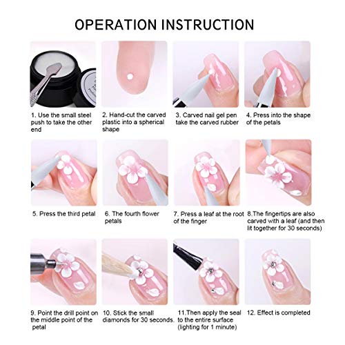 12pcs 3D Sculpture Gel, Saviland Carving Gels Nail Polish for Decoration Patterns Nail Art Kit(White,Pink,Red,Blue,Black)