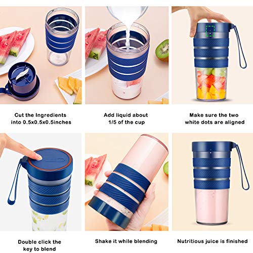 Portable Blender, Mini Smoothie Blender with Rechargeable Battery 7.4V Strong Power, 10oz Cordless Personal Blender Fruit Juicer Mixer for Office Gym Outdoors Travel, IP68 Waterproof, BPA Free