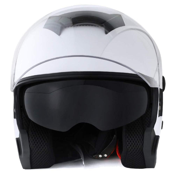 1STORM MOTORCYCLE OPEN FACE HELMET SCOOTER CLASSICAL KNIGHT BIKE DUAL LENS/SUN VISOR GLOSSY White