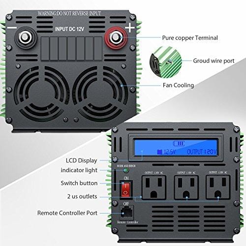 EDECOA 2000W Power Inverter 12V DC to 110V AC Power Converter with Remote Controller