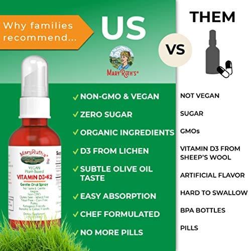 Organic Vitamin D3+K2 (MK-7) Liquid Spray by MaryRuth's Non-GMO Vegan Gluten Free Paleo, Ketogenic, Bariatric Friendly and Celiac Friendly. for Men, Women & Children 1oz Glass Bottle