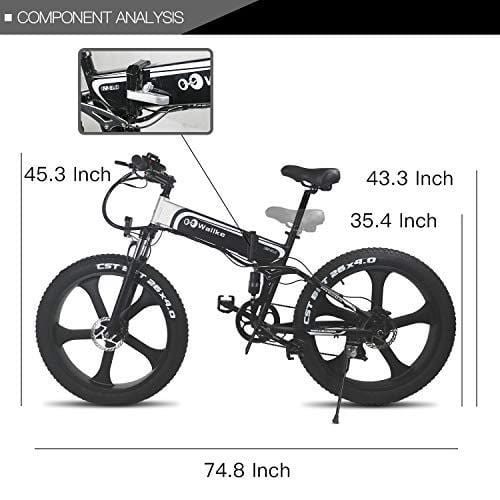 W Wallke 26 inch Folding Aluminum Electric Bike 48V 10.4ah Removable Battery Fat Tire Snow Mountain Bike 750W Beach Cruiser Adult Assisted E-Bike Double Disc Hydraulic Brake