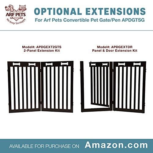 Arf Pets Free Standing Wood Dog Gate with Walk Through Door, Expands Up to 80" Wide, 31.5" High - Bonus Set of Foot Supporters Included - Upgraded 2019 Stronger Model