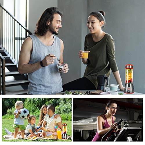 CHWARES Portable Blender Glass,  Personal Size Blender Shakes and Smoothies Mini Jucier Cup USB Rechargeable, Fruit Juice, Milk Shakes, 12.8 oz, Six 3D Fans Blender Travel, Home, Picnic, Baby Food