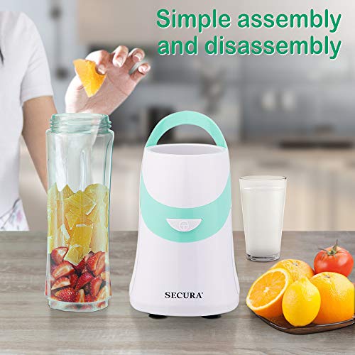 Secura 300W Personal Blender for Shakes and Smoothies | Stainless Blade | 2 (20 oz) Single Serving Bottles with Travel Lids, Green