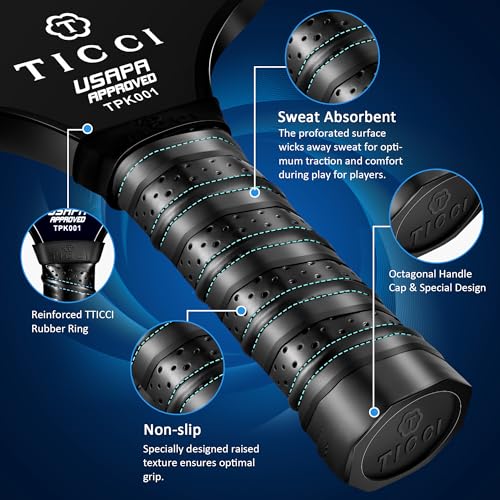 TICCI Pickleball Paddle Set 2 Premium USAPA Approved Graphite Craft Rackets Honeycomb Core 4 Balls Ultra Cushion Grip Portable Racquet Case Bag Gift Kit Men Women Indoor Outdoor (Vortex 2)