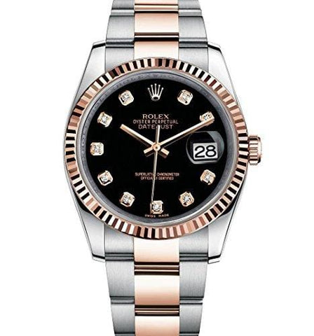 Rolex Datejust 36 Steel Rose Gold Watch Black Diamond Dial 116231