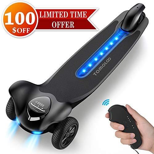 TOMOLOO Electric Skateboard with Remote Controller, 3-Wheel All Terrain Longboard 15.5 MPH Top Speed, 265 lbs Max Load with LED Night Lights