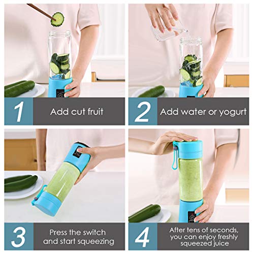 Geohee Personal Blender, Smoothies Mini Jucier Cup USB Rechargeable and Personal Size Blender Shakes,380ml,Fruit Juice,Mixer