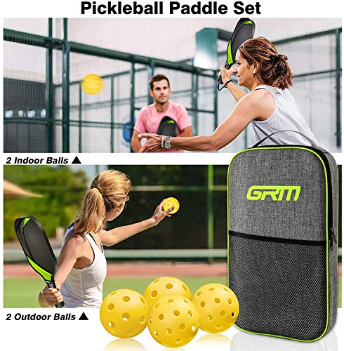 GRM Pickleball Paddles, Pickleball Set of 2, USAPA Graphite Pickleball Racket, Lightweight Pickle Balls Equipment with 4 Balls and Portable Carry Bag