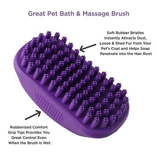 Hertzko Pet Bath & Massage Brush Great Grooming Tool for Shampooing and Massaging Dogs and Cats with Short or Long Hair - Soft Rubber Bristle Comb Gently Removes Loose & Shed Fur from Your Pet's