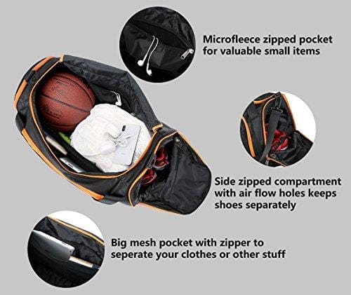 Sports Duffel Bag Gym Bag Travel Duffle for Men and Women with Shoes Compartment - Mouteenoo (One Size, Black/Orange)