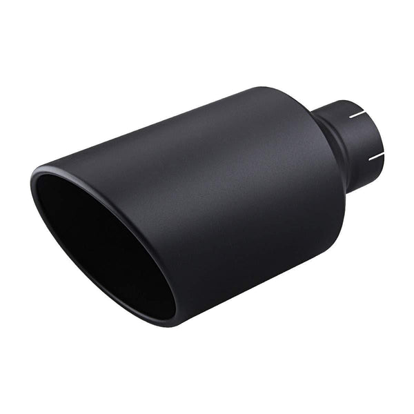 LCGP 4" Inlet 8" Outlet 15" Length, Clamp-On Diesel Exhaust Tip, Rolled End Angle Cut Black Tail Pipe