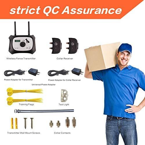 OKPET Wireless Dog Fence Pet Containment System, Safe Effective Beep/Shock Dog Fence, Adjustable Control Range 1000 Ft & Display Distance, Rechargeable Waterproof Collar (2 Dog System)