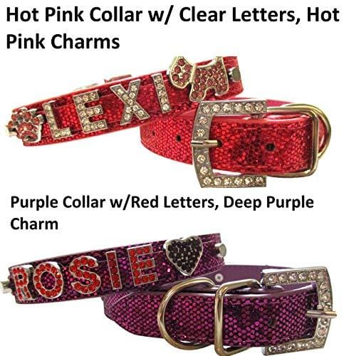 Bling Stuff For Fun TM, Personalized Customized PU Leather Glitter Rhinestone Bling Name Collar for Dogs & Puppies