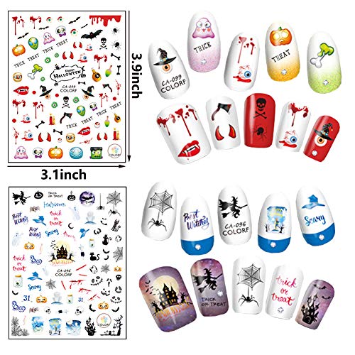 Halloween Nail Stickers Decals DIY Nail Art Tips Accessories 8 Sheets Pumpkin Witch Spider Bat Ghost Eye Nail Art Stickers Self-adhesive Designs Fingernails Toenails Decorations for Halloween Party