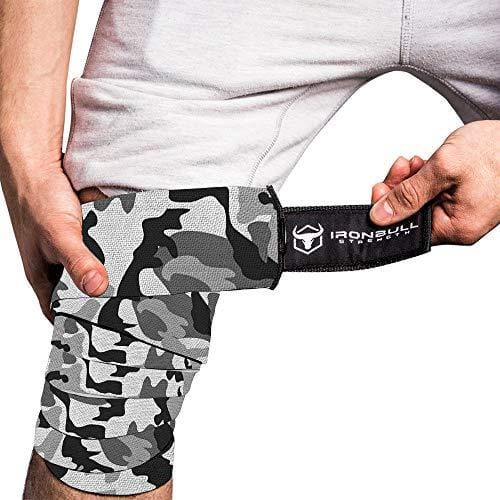 Iron Bull Strength Knee Wraps (1 Pair) - 80" Elastic Knee and Elbow Support & Compression - for Weightlifting, Powerlifting, Fitness, WODs & Gym Workout - Knee Straps for Squats (Camo/White)