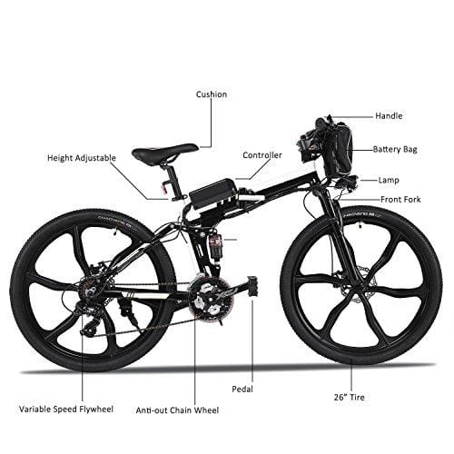 ferty Folding Electric Moped Sport Mountain Men Bicycle with Large Capacity Battery [US Stock] (Black)