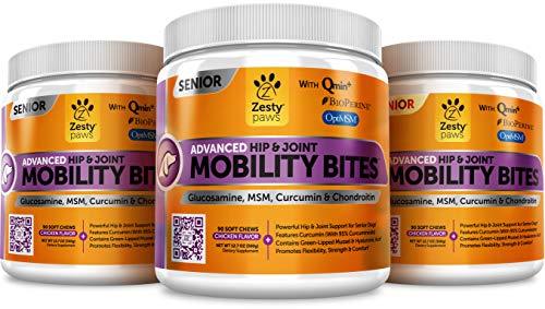 Senior Advanced Glucosamine for Dogs - For Hip & Joint Arthritis Pain Relief - Chondroitin, Turmeric Curcumin & MSM - Mobility Supplement with Green Lipped Mussel & Hyaluronic Acid - 90 Chew Treats