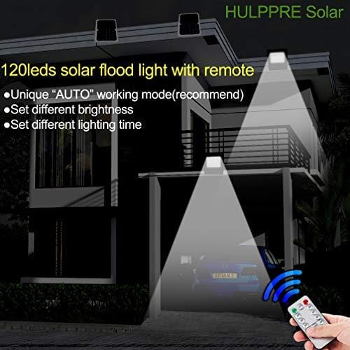 Solar Flood Light with Remote Controller Outdoor&Indoor 1000lumens 120Leds Dusk to Dawn IP67 Waterproof for Garden,Landscape,Yard,Porch,Patio,Garage,Pool,Sign,Billboard (White led/Remote Controller)