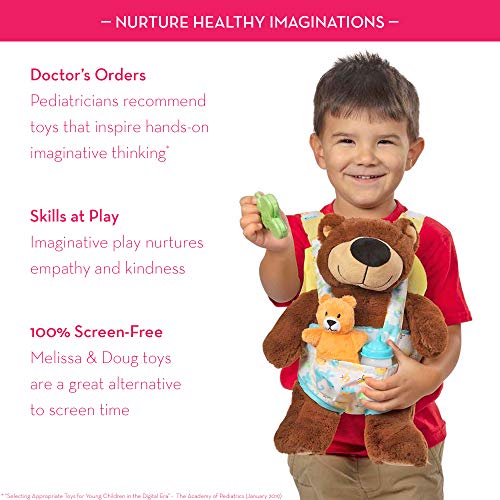 Melissa & Doug Mine to Love Carrier Play Set for Baby Dolls (Toy Bear, Bottle, Rattle, Activity Card)