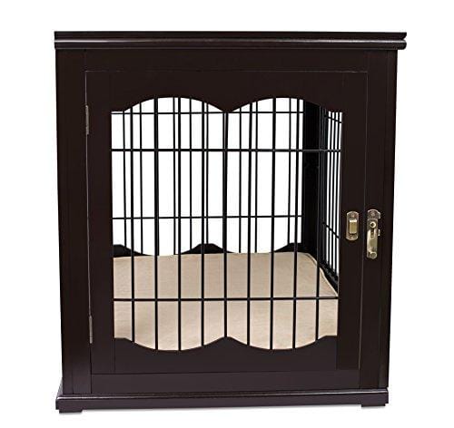 Internet's Best Decorative Dog Kennel with Pet Bed | Double Door | Wooden Wire Dog House | Large Indoor Pet Crate Side Table | Espresso