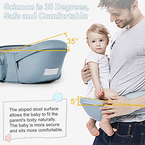 Baby - Carrier, 6-in-1 Baby Carrier with Waist Stool-, FRUITEAM Baby Carrier with Hip Seat for Breastfeeding, One Size Fits All - Adapt to Newborn, Infant & Toddler (Blue)
