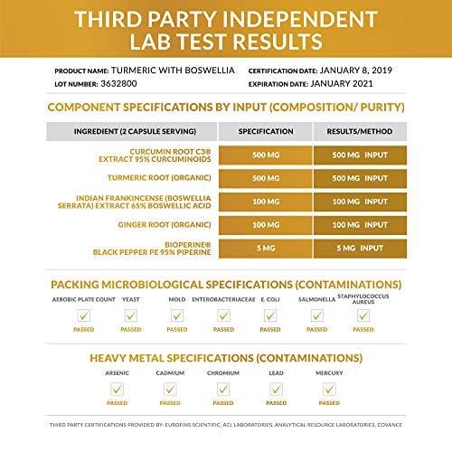 Organic Turmeric Curcumin C3® Complex - Bioperine Black Pepper, Boswellia & Ginger - [Clinically Proven C3 Turmeric] - 95% Standardized Curcuminoids - Inflammation & Joint Supplement, 60 Capsules
