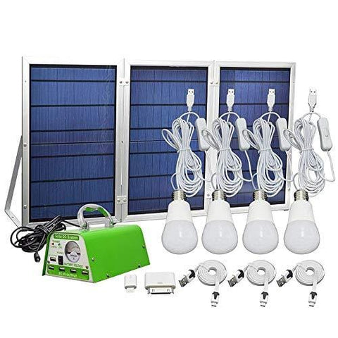 [30W Panel Foldable] HKYH Solar Panel Lighting Kit, Solar Home DC System Kit, USB Solar Charger with 4 LED Light Bulb as Emergency Light and 5 Mobile Phone Charger/5V 2A Output Can Charge Power Bank