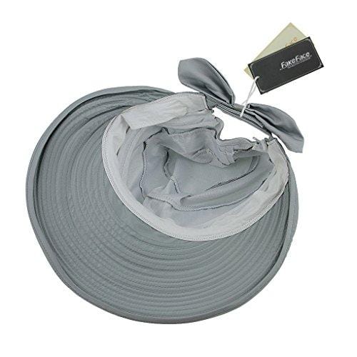 Womens 2in1 Wide Brim Summer Folding Anti-UV Golf Tennis Sun Visor Cap Beach Hat, Grey, OS