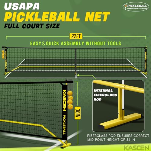 Kascen Pickleball Net - 22 FT Regulation Size Portable Pickleball Net, Pickle Ball Net with Exclusive Ball Holder, 4 Pickleballs & Carry Bag, Pickle Ball Net for Outdoor Indoor Driveway Backyard Black