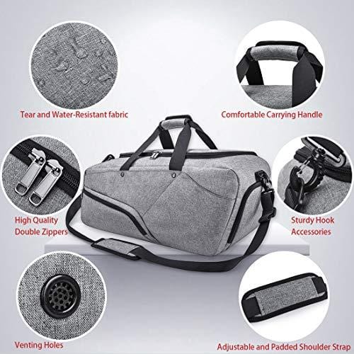 Gym Bag Sports Duffle Bag with Shoes Compartment Waterproof Large Travel Duffel Bags Weekender Overnight Bag for Men Women 45L Grey