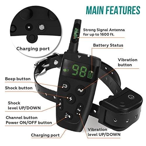 All-New 2019 Dog Training Collar with Remote | Long Range 1600', Shock, Vibration Control, Rechargeable & Ipx7 Waterproof | E-Collar Shock Collar for Dogs Small, Medium, Large Size, All Breeds