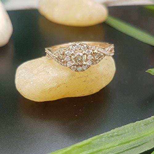 Dazzlingrock Collection 0.50 Carat (ctw) 10K Champagne & White Diamond 3 Stone Engagement Ring 1/2 CT, Rose Gold, Size 7