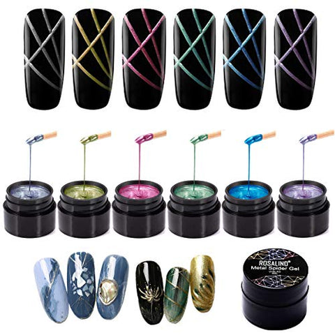 ROSALIND Metal Spider Gel Nail Polish Pull Wire for Nail Art Design Acrylic Nail Paste Painting Decoration Draw Silk Varnish Need UV Dryer Lamp