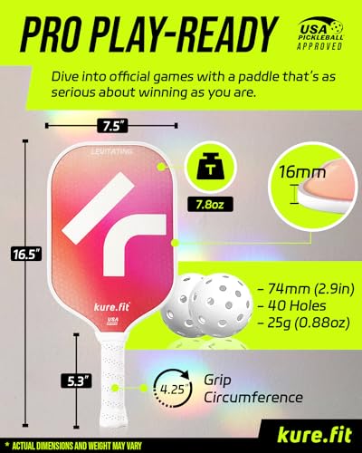 kure.fit Pickleball Paddle Set, USAPA Approved, 4 Balls, Training Pad, Practice Tutorial Video, Lightweight, Easy Grip, Non-Sticky, Fiberglass Surface, 16MM Thickness, Racket for Beginner, Women, Men