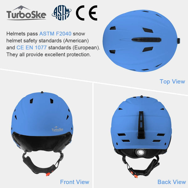 TurboSke Ski Helmet, Snow Sports Helmet, Snowboard Helmet Men Women Youth (Blue, M (21"-22"))