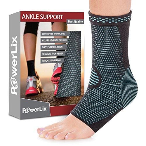 POWERLIX Ankle Brace Compression Support Sleeve (Pair) for Injury Recovery, Joint Pain and More. Plantar Fasciitis Foot Socks with Arch Support, Eases Swelling, Heel Spurs, Achilles Tendon