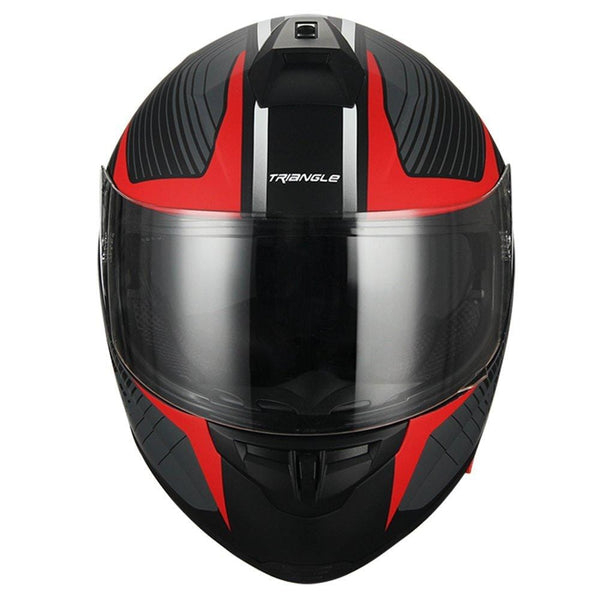 Triangle Full Face Dual Visor Matte Black Street Bike Motorcycle Helmet (Large, Matte Red)