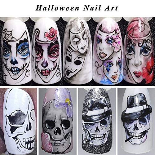 Halloween Nail Stickers Day of the Dead Water Transfer Nail Decals 25 Sheets Skull Ghost Eye Hulk Clown Witch Nail Art Stickers Halloween Party Supply Favors Nail Tips Charms Decoration