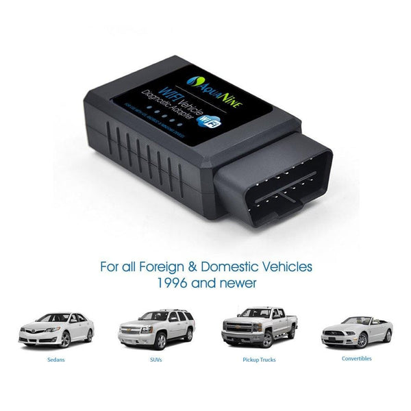 AquaNine OBD2 OBDII WiFi Car Diagnostic Scanner Code Reader Scan Tool for iOS, Android and Windows Devices - Read and Clear CEL Trouble Codes - Monitor Engine Performance with What The Pros Uses!