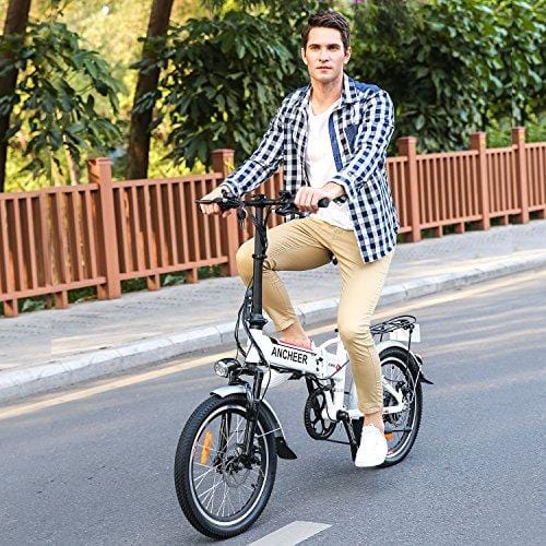 ANCHEER Folding Electric Bike with 36V 8Ah Removable Lithium-Ion Battery, 20 inch Ebike with 250W Motor and Shimano 7 Speed Shifter (Folding-White)