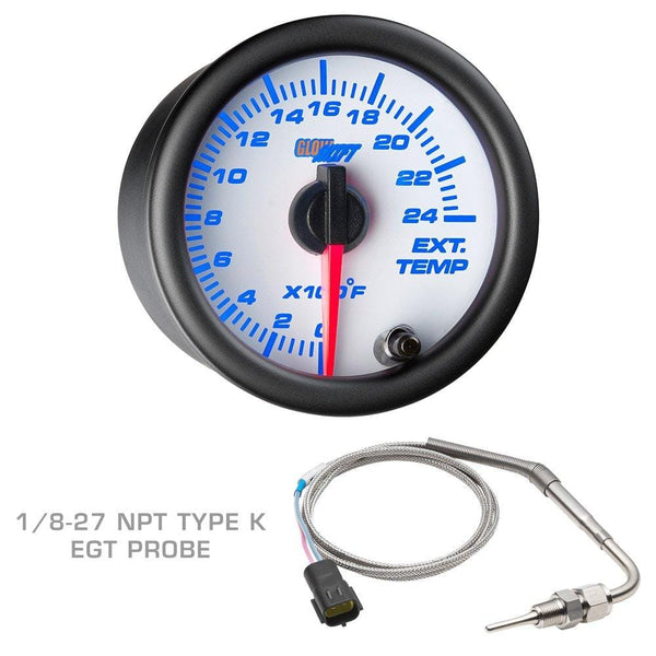 GlowShift White 7 Color Diesel Truck 3 Gauge Kit Set - 60 PSI Boost - 2400 F Pyrometer Exhaust Gas Temp EGT - Transmission Temperature - White Dial - Clear Lens - 2-1/16" 52mm