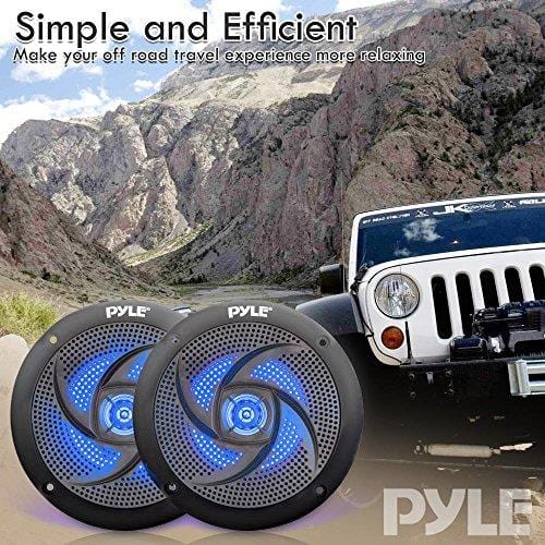 Pyle Marine Speakers - 5.25 Inch 2 Way Waterproof and Weather Resistant Outdoor Audio Stereo Sound System with LED Lights, 180 Watt Power and Low Profile Slim Style - 1 Pair - PLMRS53BL (Black)